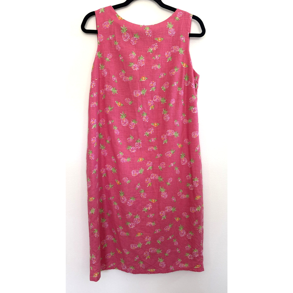 Talbots Pink Pineapple Print Linen Cotton Shift Dress Sleeveless Sz 10 Tropical